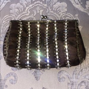 Aldo brown silk and rhinestone/beaded clutch.